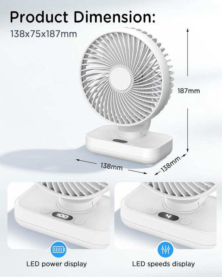 EasyAcc Tischventilator, 4000 Akku Automatischer Oszillierender Kleiner USB Ventilator, Tragbarer Au