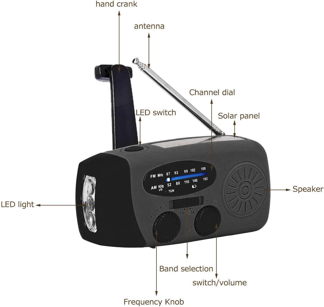 Solar Notfall Radio, Kurbelradio mit handyladefunktion NOAA Haus und Camping Wetter-Radio mit AM/FM,