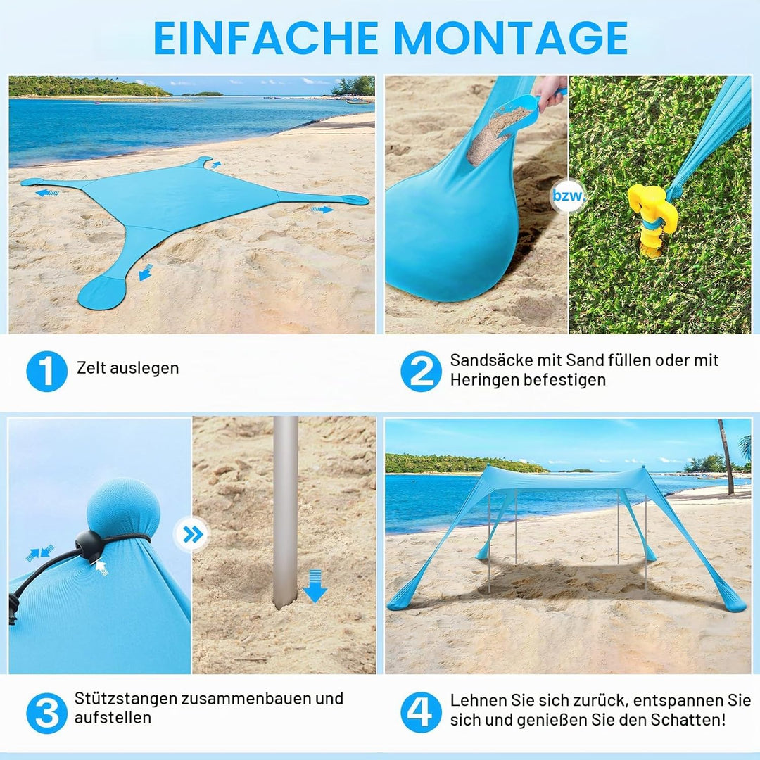 Sonnensegel Strand Strandzelt Sonnenschutz UPF50+, 3m X 3m X 2m Strand Sonnenschutz Mit 4 Alustangen