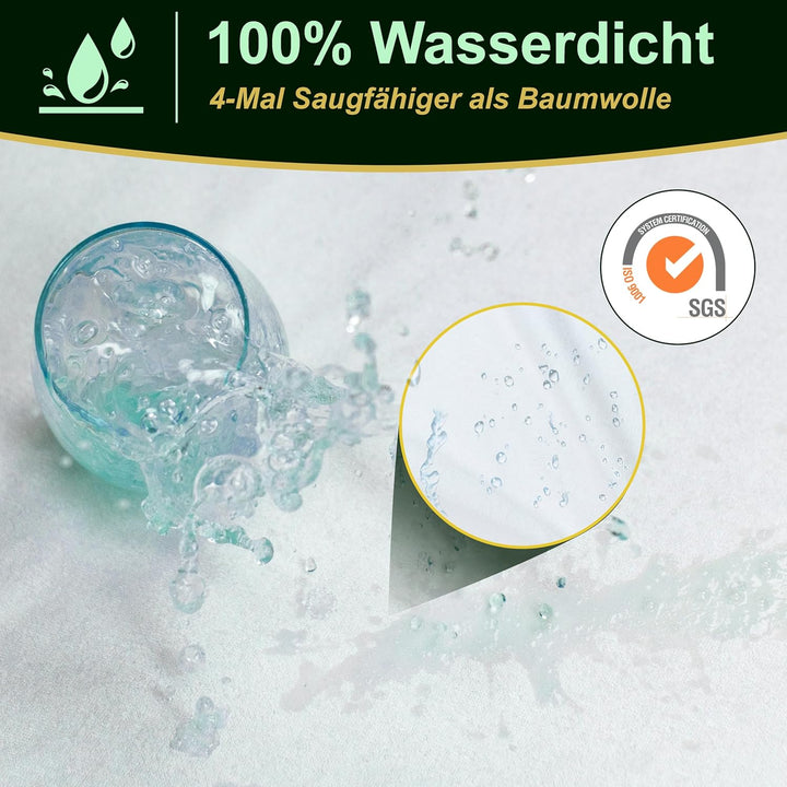 2 Stück Matratzenschoner 140 x 190/200 cm - wasserdicht leise - atmungsaktiv - 100 % Bambus - Höhe 3