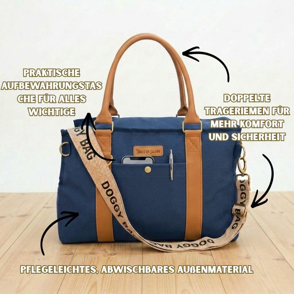 Jane Hundetasche Blau – Stilvolle Hundetransportbox für kleine Hunde bis 8 kg, Faltbare Transportbox