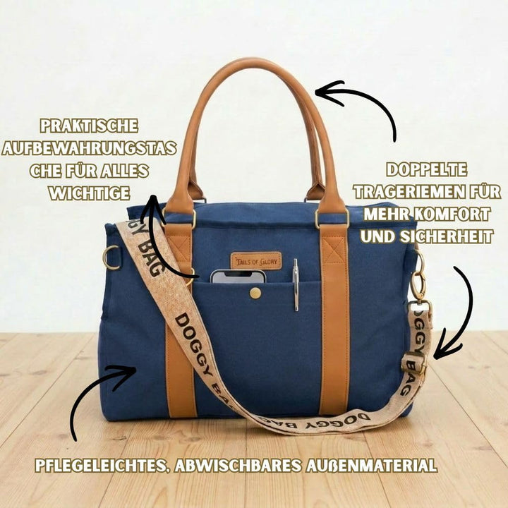 Jane Hundetasche Blau – Stilvolle Hundetransportbox für kleine Hunde bis 8 kg, Faltbare Transportbox