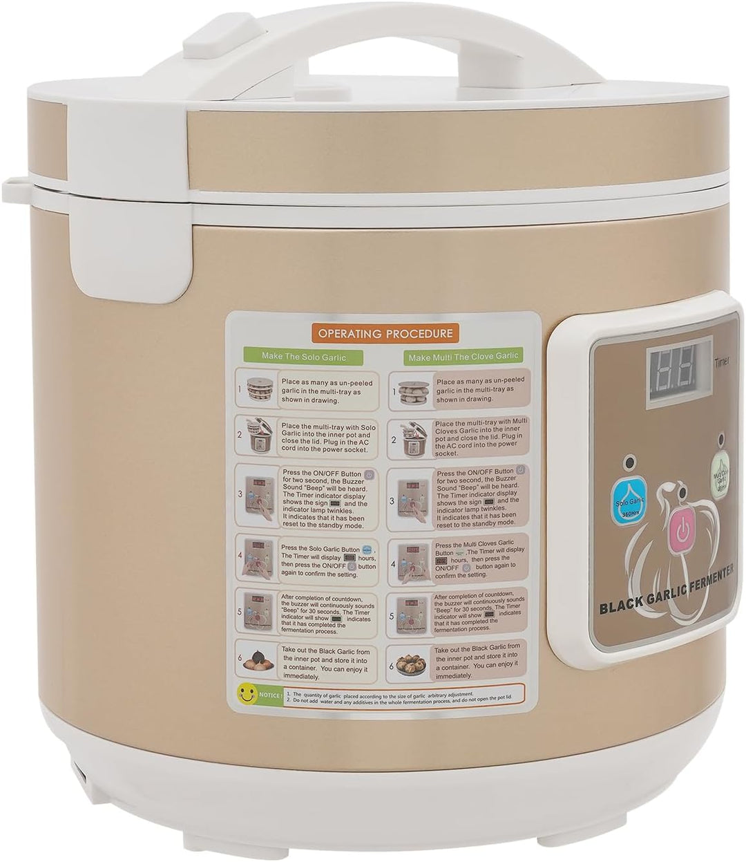 90W 6L Schwarzer Knoblauch Fermenter, Automatischer Gärtopf mit 360° Heizung, 12/15 Tage Programm, T