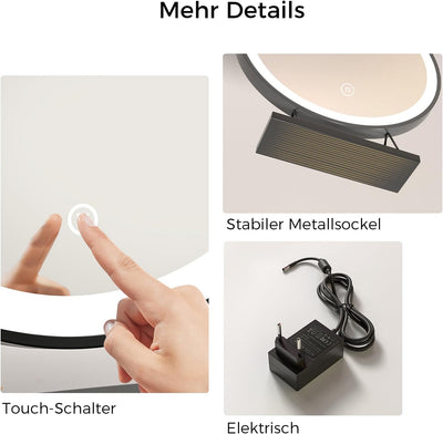 Heilmetz® Schminkspiegel mit Beleuchtung Schminkspiegel Φ48cm LED Tischspiegel Kosmetikspiegel mit B