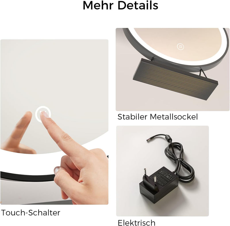 Heilmetz® Schminkspiegel mit Beleuchtung Schminkspiegel Φ48cm LED Tischspiegel Kosmetikspiegel mit B
