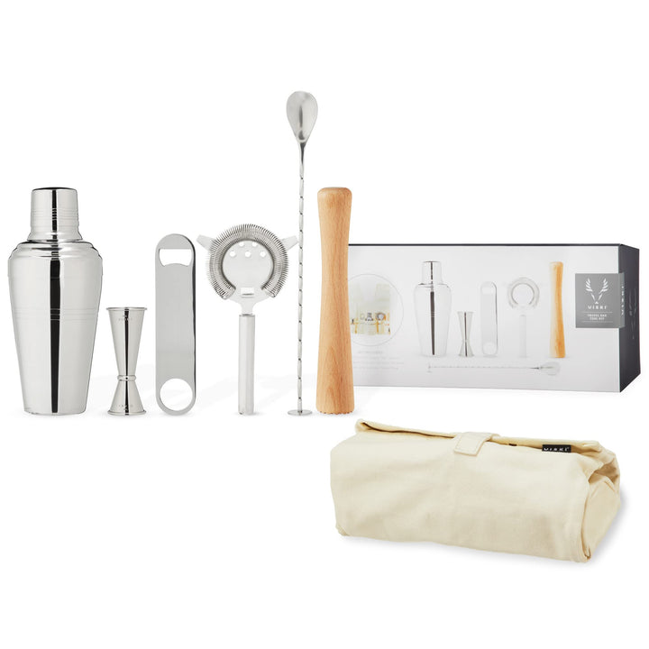 Viski 1090 Reise-Bar-Werkzeug Barzubehör-Sets, Edelstahl, braun, Braun