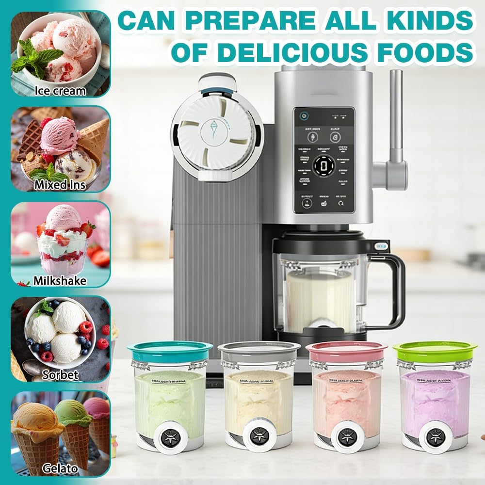 NAVESO 4 Stück Ersatz für Ninja Creami Deluxe Behälter, 500ML Eisbehälter für Ninja Creami NC700 NC7