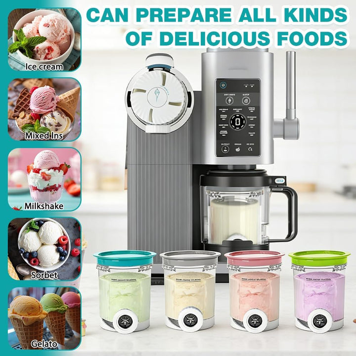 NAVESO 4 Stück Ersatz für Ninja Creami Deluxe Behälter, 500ML Eisbehälter für Ninja Creami NC700 NC7