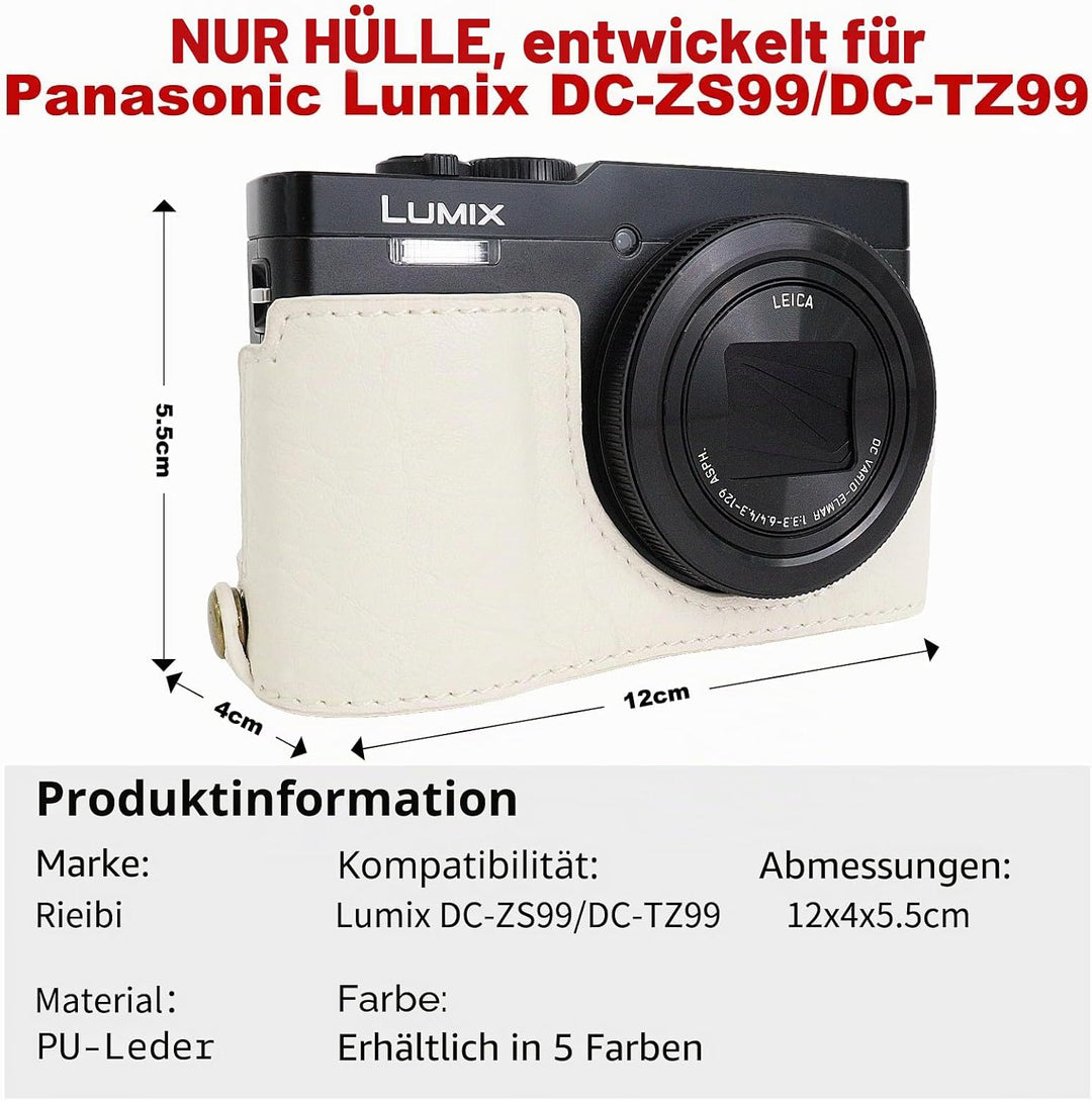 Rieibi TZ99 Kameratasche, PU Leder Kameratasche für Panasonic Lumix DC-TZ99 Digitalkamera, abnehmbar