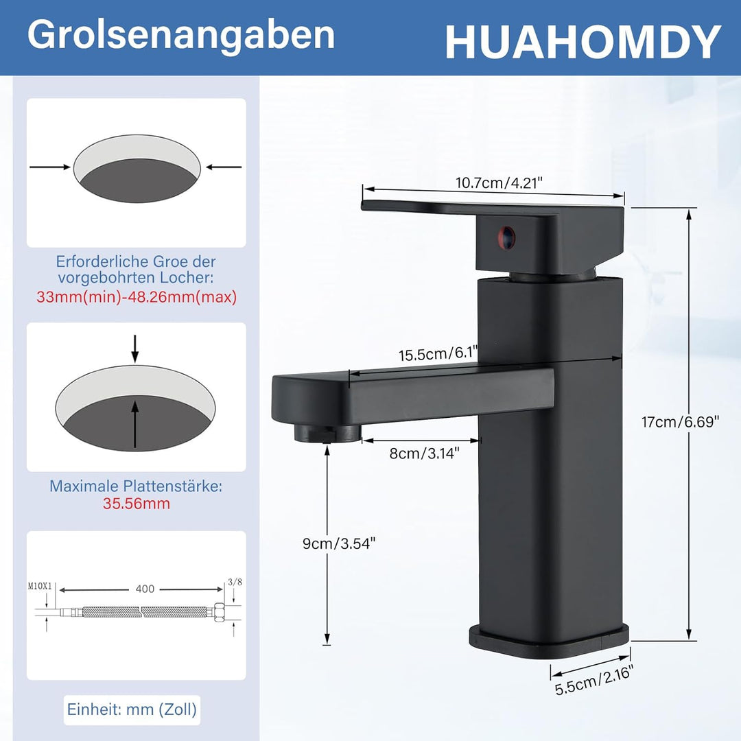 Schwarz Wasserhahn Bad Badarmatur Waschtischarmatur Edelstahl Moderner Wasserarmatur Einhebelmischer
