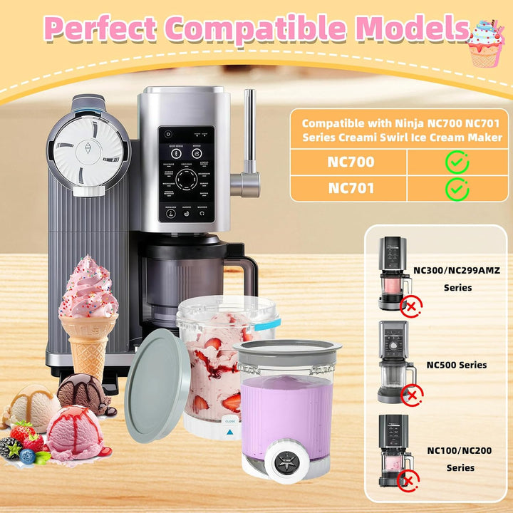 4Stück Ersatz Behälter Kompatibel mit Ninja Creami Scoop & Swirl Eismaschine NC700 NC701EU Serie, Ei