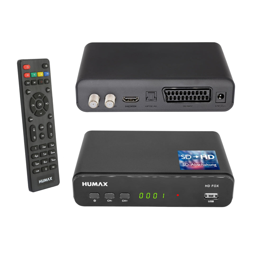 Humax Digital HD Fox Digitaler HD Satellitenreceiver 1080P Digital HDTV Sat-Receiver mit 12V Netztei