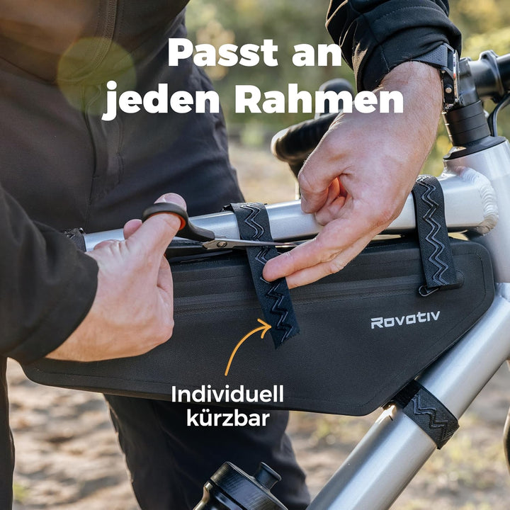 Rovativ® Bikepacking Rahmentasche [2,2 Liter] 100% Wasserdicht - super Fester Halt - Robustes TPU-Ge