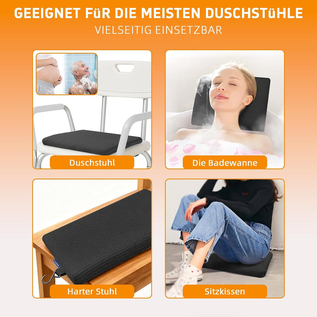 Gooo&amp;Ma Duschsitzkissen rutschfest wasserdurchlässig Schwarz | 3D-Mesh Waschbar Schnelltrocknend Hak