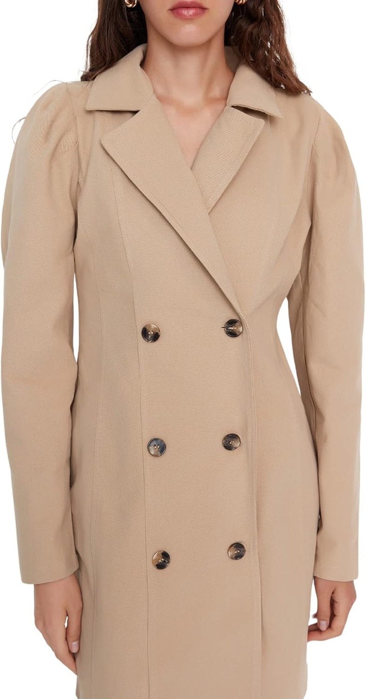 Trendyol Damen Woman Design Regular Blazer Fit V-Neck Woven Dress Kleid XS Kamel, XS Kamel