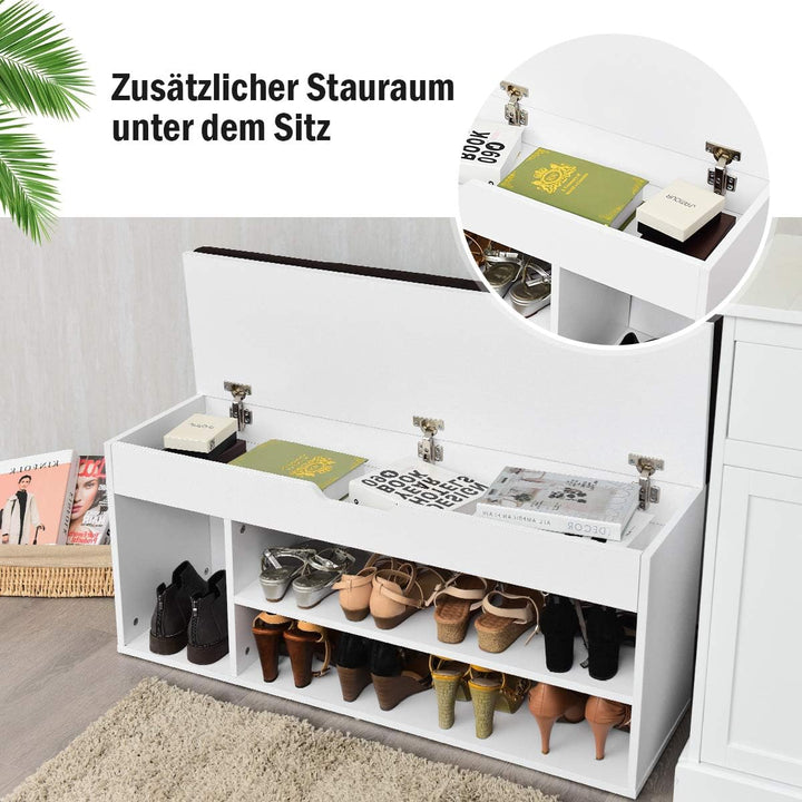 DREAMADE Schuhbank Sitzbank Holz, Schuhschrank mit abnehmbare Sitzfläche, 2 Schuhablage & Stauraum,