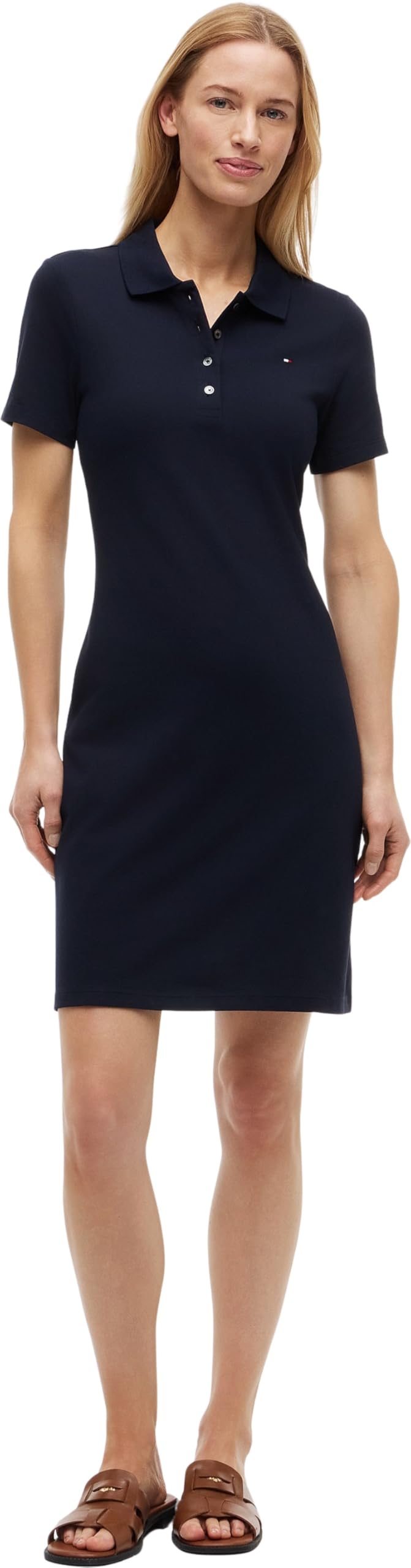 Tommy Hilfiger Damen Polokleid 1985 Slim Pique Polo Dress Ss Slim Fit XXS Blau (Desert Sky), XXS Bla