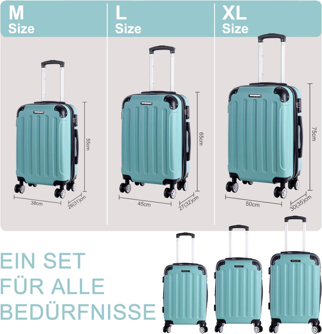 3er Kofferset - Robuste ABS- Hartschalenkoffer, TSA-Zahlenschloss, erweiterbare Kapazität - in M, L,