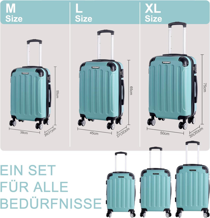 3er Kofferset - Robuste ABS- Hartschalenkoffer, TSA-Zahlenschloss, erweiterbare Kapazität - in M, L,