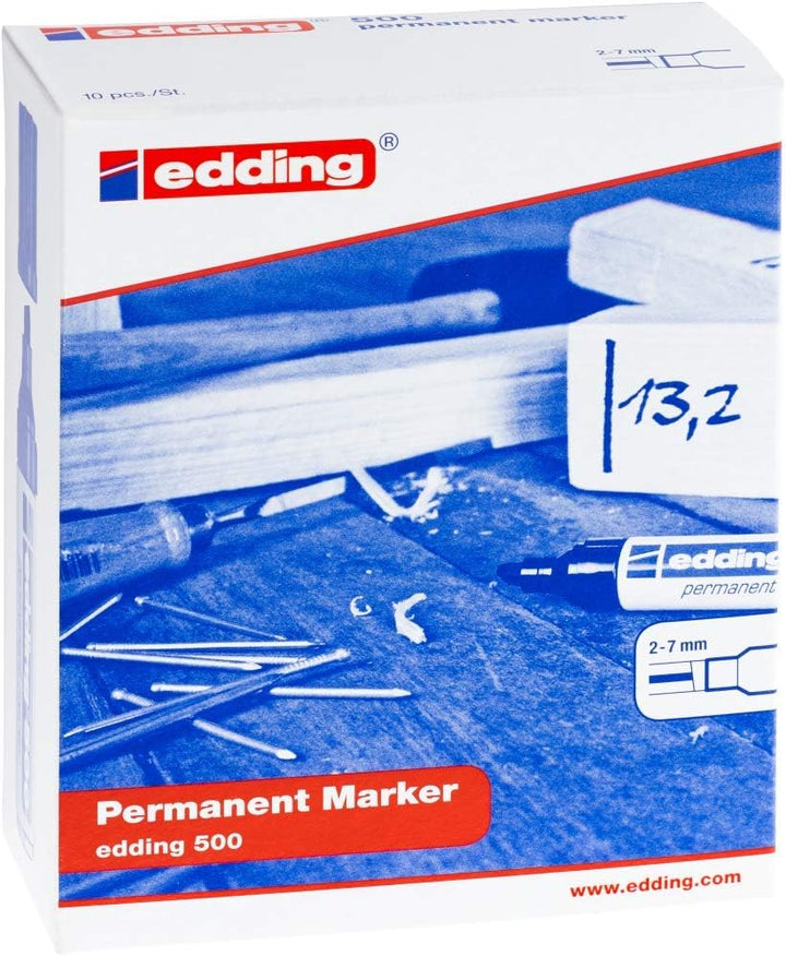 edding 500 Permanentmarker - gelb - 10 Stifte - Keil-Spitze 2-7 mm - wasserfest, schnell-trocknend -