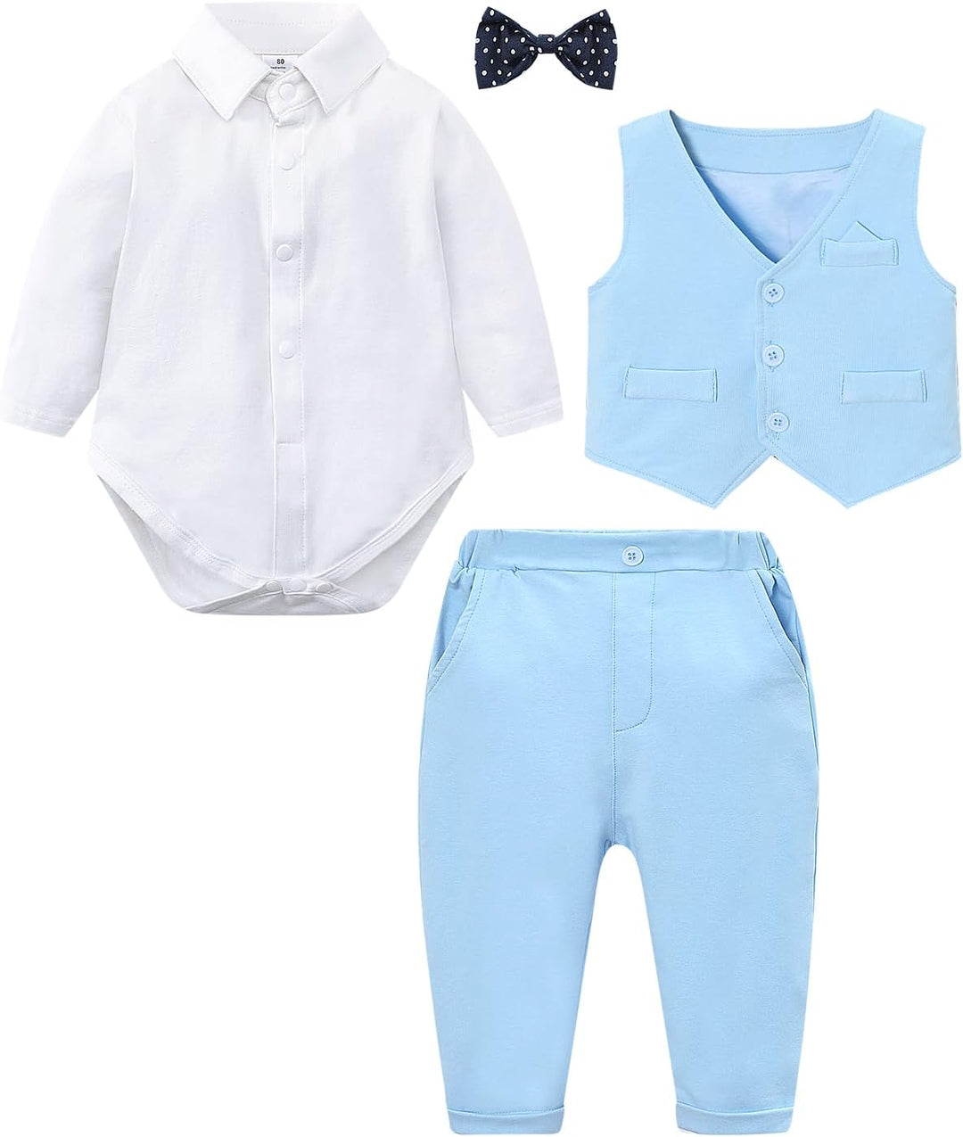 mintgreen Baby Anzug Junge, 3 Stück Formelles Outfit Taufanzug Gentleman Smoking Shirt & Weste + Hos