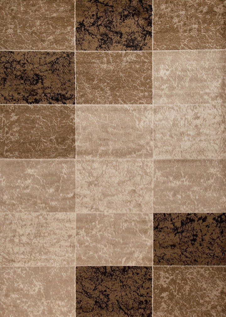 VIMODA Teppich Modern Meliert Kariert Marmor Muster Braun Beige, Masse:80 x 150 cm 80 x 150 cm (Rech