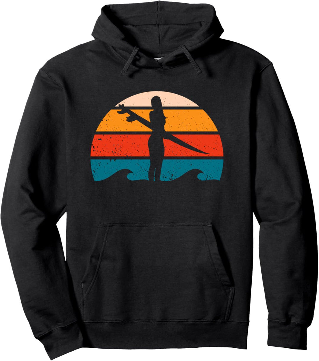 Surferin Strand Wellen Sunset Surfbrett Surfing Girl Surfer Pullover Hoodie