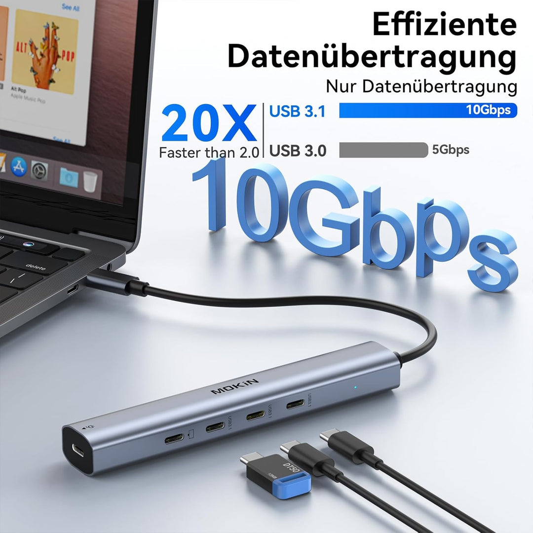 MOKiN 10Gbps USB C HUB, MacBook Adapter USB HUB mit 4K@60Hz Video Output, 100W PD Charging, USB C Da