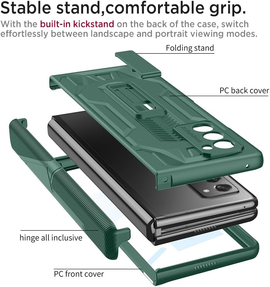 Miimall Schutzhülle Kompatibel mit Samsung Galaxy Z Fold 2 Hülle mit Ständer, Robust PC Handyhülle m