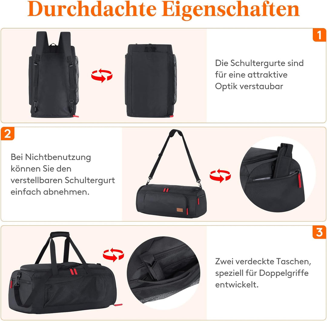 Lifewit 40L Sporttasche Herren, Reisetasche Rucksack mit Schuhfach und Nassfach, Gym Tasche, Wasserd