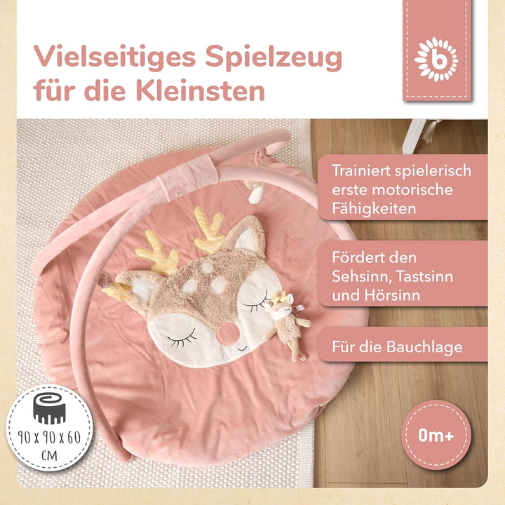 Bieco Spieldecke mit Activitybogen Reh Ella | Babydecke Reh Ella | Baby Krabbeldecke mit Spielebogen