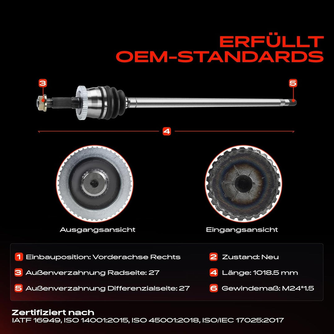 Frankberg Antriebswelle Vorne Rechts Kompatibel mit Grand Cherokee II WG WJ 2.7L-4.7L 1999-2005 5012