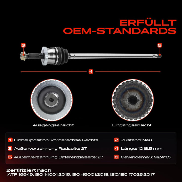 Frankberg Antriebswelle Vorne Rechts Kompatibel mit Grand Cherokee II WG WJ 2.7L-4.7L 1999-2005 5012