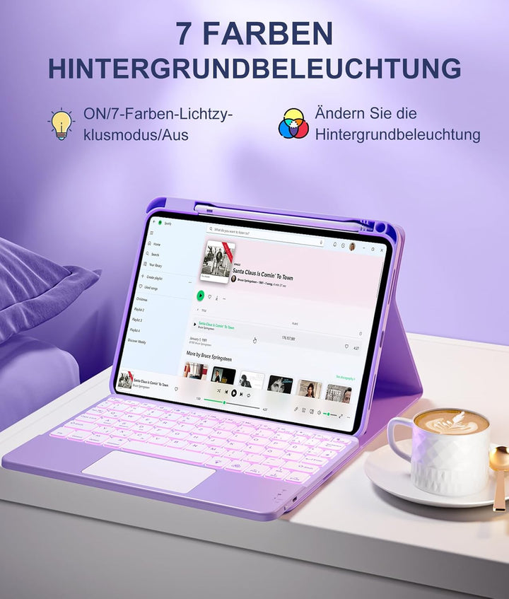 Vobafe Touchpad Hülle mit Tastatur für iPad A16 11 10 Generation 2025 2022, 11/10,9 Zoll, Magnetisch