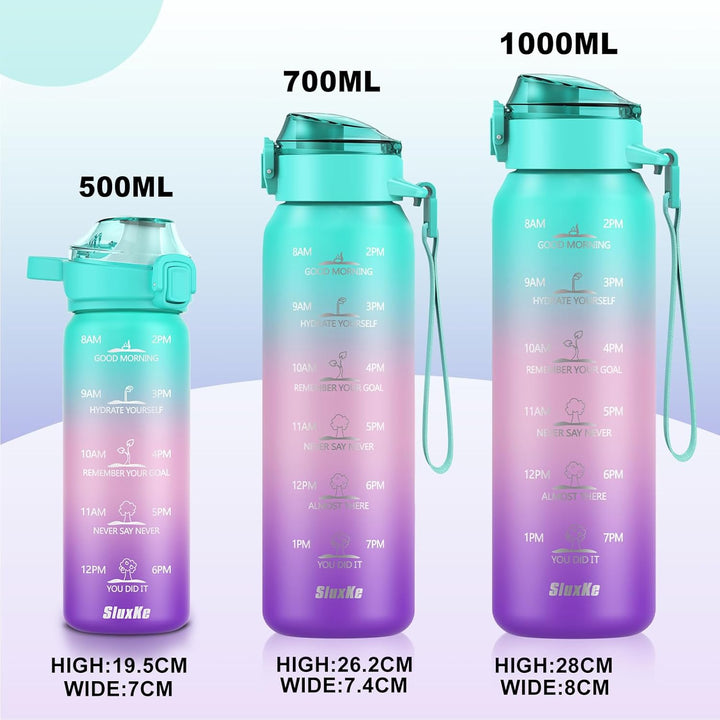 SLUXKE Trinkflasche Edelstahl 1000ml mit Zeitmarkierung, 1L Thermosflasche mit Auslaufsichere Deckel