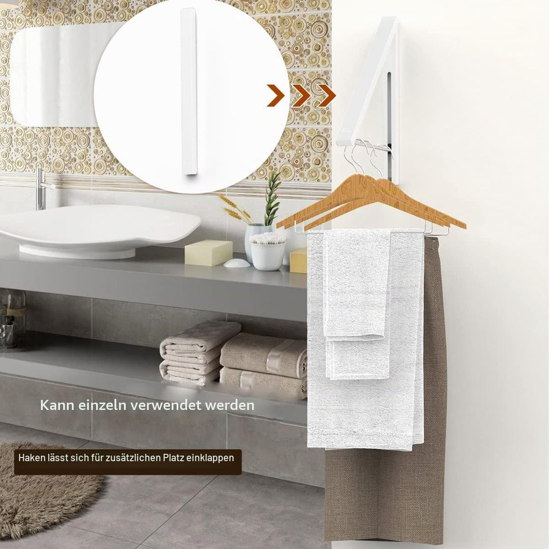 Wäscheständer, Wandmontage, Kleiderbügel, zusammenklappbar, Aluminium, platzsparend, Weiss 2 White,