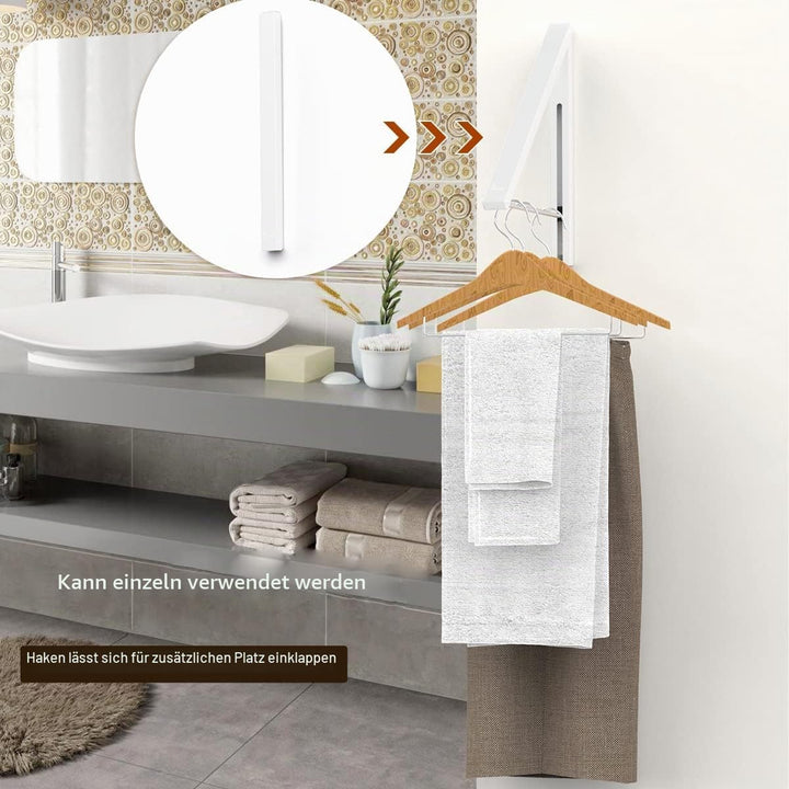 Wäscheständer, Wandmontage, Kleiderbügel, zusammenklappbar, Aluminium, platzsparend, Weiss 2 White,