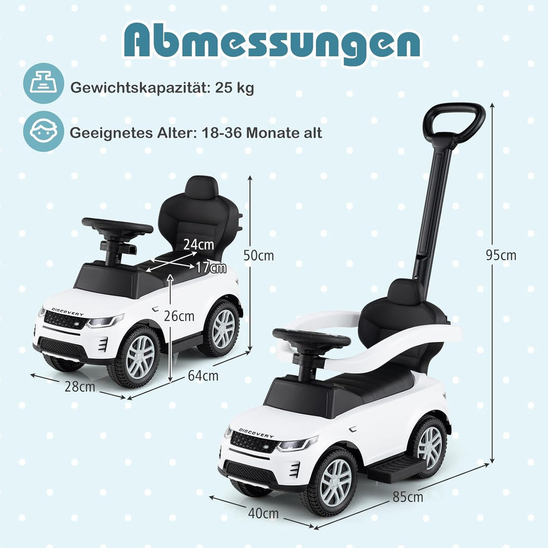 COSTWAY 3-in-1 Rutschauto mit Schiebestange, Rutschfahrzeug mit abnehmbarem Griff und Schutzbügel, R