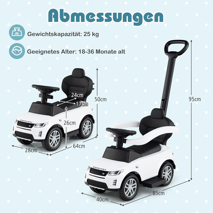 COSTWAY 3-in-1 Rutschauto mit Schiebestange, Rutschfahrzeug mit abnehmbarem Griff und Schutzbügel, R