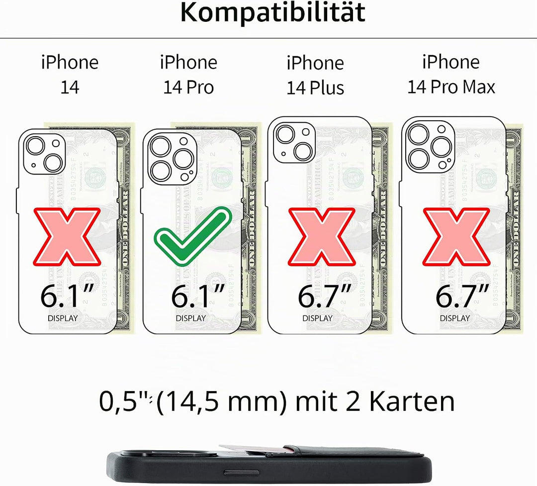 Dockem Echtleder Kartenetui für iPhone 14 Pro mit Kartenfachen und Integrierter Metallplatte zur Mag