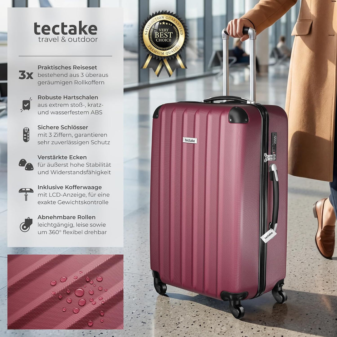 tectake® 3er Kofferset mit Kofferwaage & Kofferanhänger, Reisekoffer Set, ABS Hartschalenkoffer Set,
