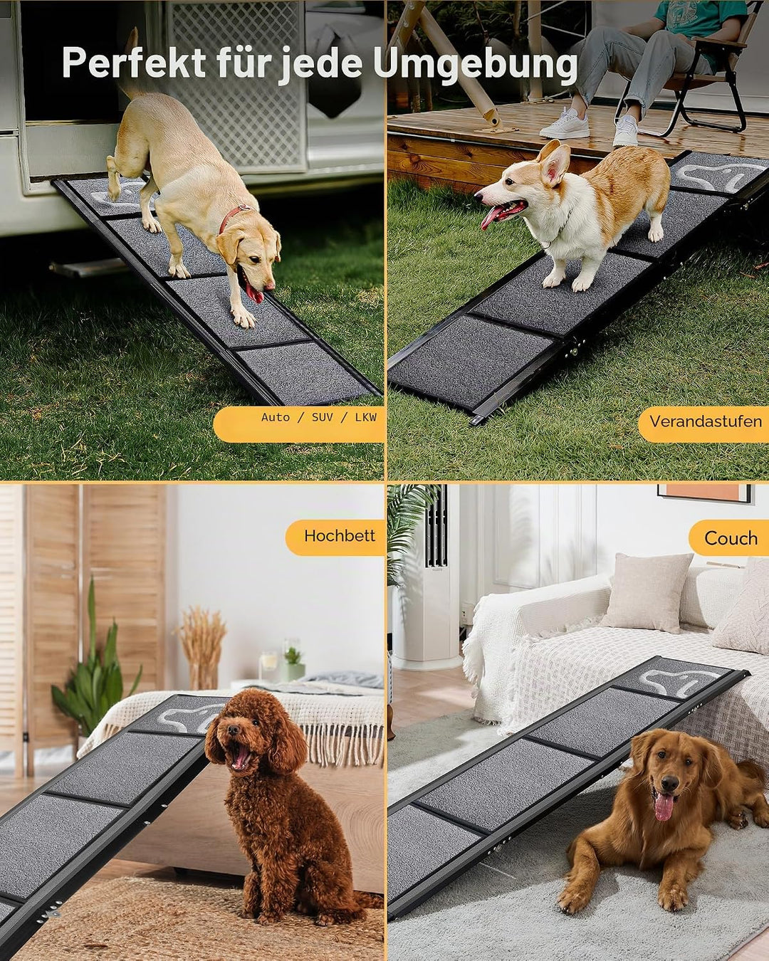PetThem Hunderampe für Auto, 160 cm lang & 43,2 cm breit, tragbare Hunderampe für grosse Hunde mit R