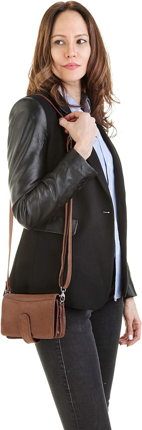 Cluty Umhängetasche echt Leder Damen - 019335 Cognac, Cognac