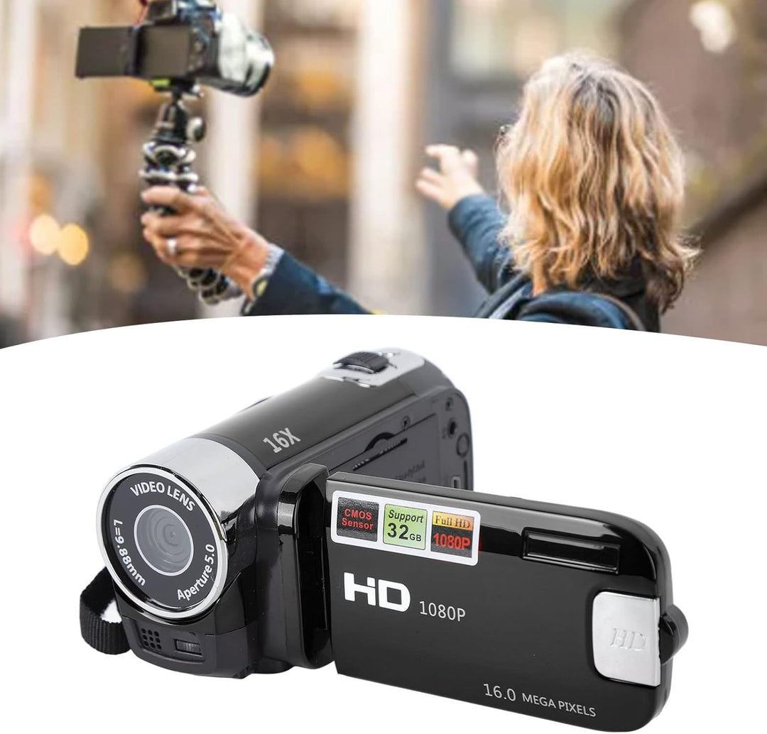 1080P Digital Videokamera, 16 MP DV Kamera, 2,7 Zoll TFT Drehbildschirm, 16 Fach Digitalzoom, USB Ka
