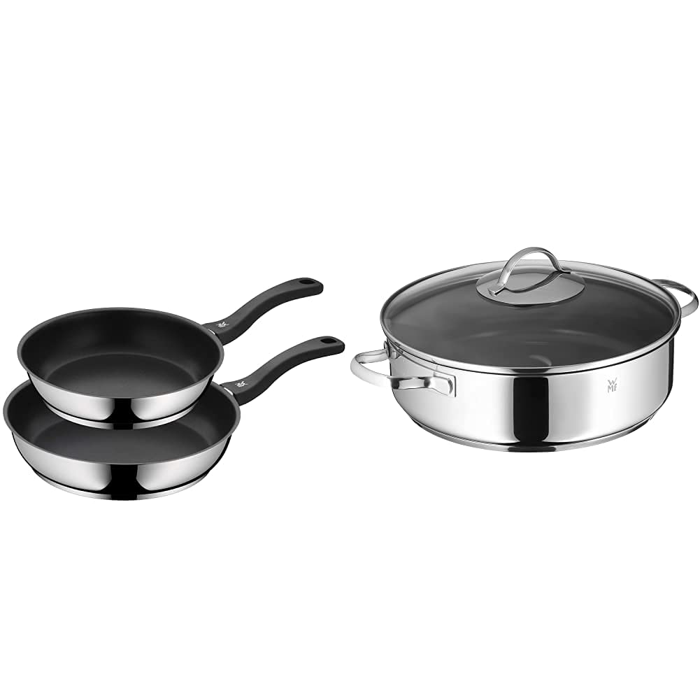 WMF Devil Pfannenset 2-teilig, Bratpfanne 28 cm + 24 cm, Pfanne Induktion, Cromargan Edelstahl besch