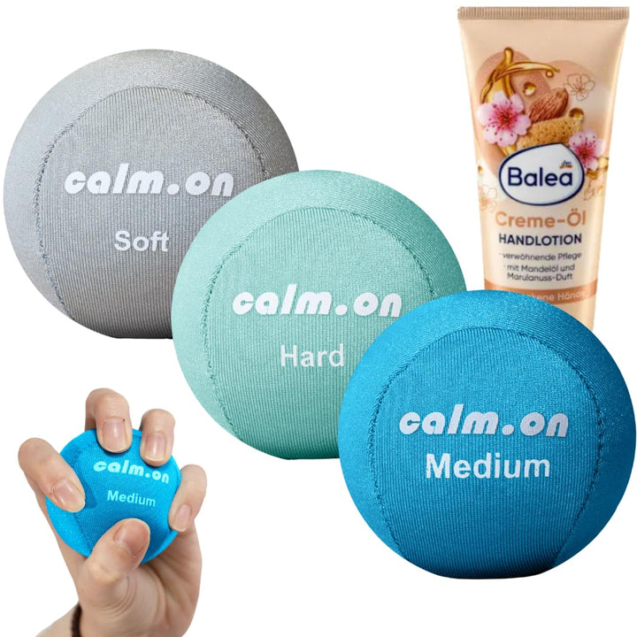 Calm.on, Anti Stress Bälle, Stressball, Handtrainer und Fingertrainer in 3 Stärken und Farben, Stres