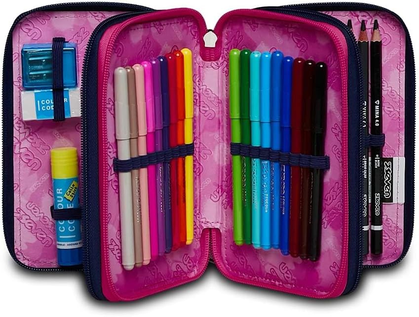 Seven Federmäppchen, Mäppchen, mehrfarbig, Federtasche für Schreibwaren, Etui komplett mit Bleistift