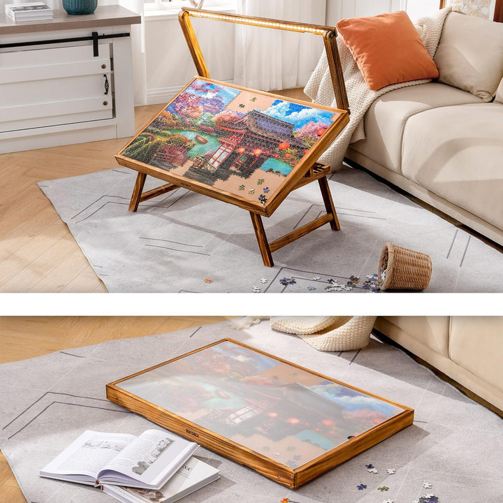 Tektalk Puzzletisch mit LED-Licht, Holzpuzzlebrett mit 5 verstellbaren Winkeln, Puzzletisch mit Klap
