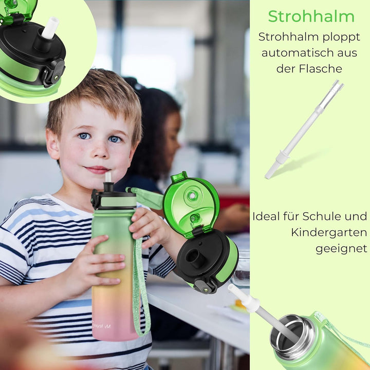 MY VESPERBOX® Edelstahl Thermosflasche Kinder [INK. STROHHALM & SIEB] - Isolierflasche für Jungen &