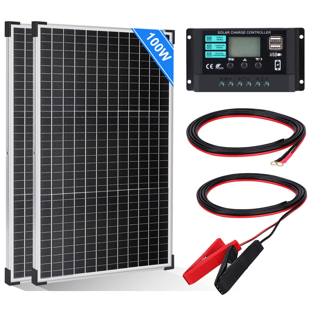 【100W Solarpanel 12V Kit】DERUXI 100W Solar Panel 12V Solarmodul Set: 2 Pcs 50W Monokristalline Solar